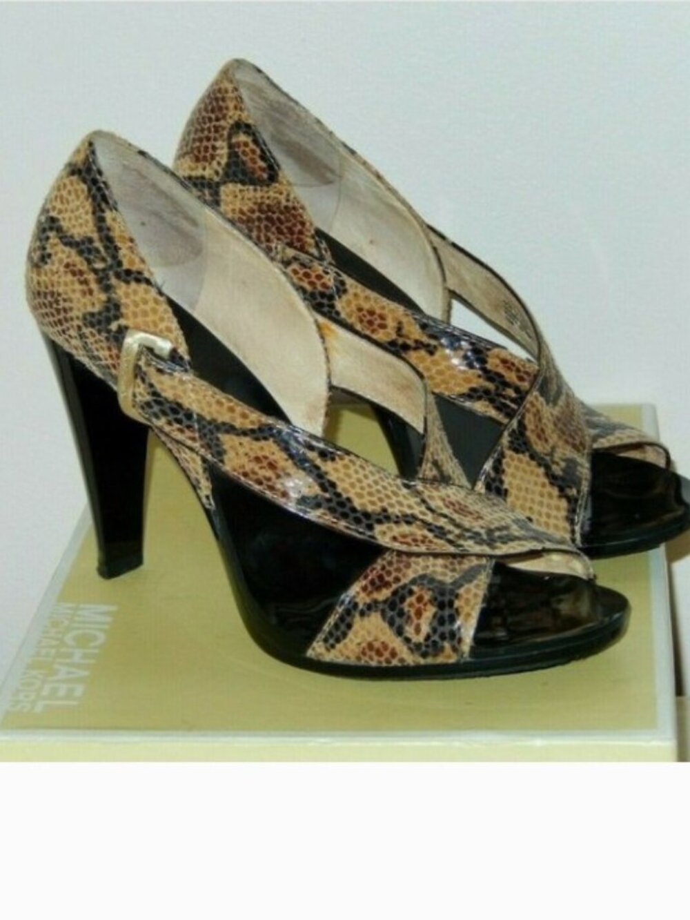 Michael Kors Heels Iona Camel Reptile Snake Sandals Worn Once with Box 5.5